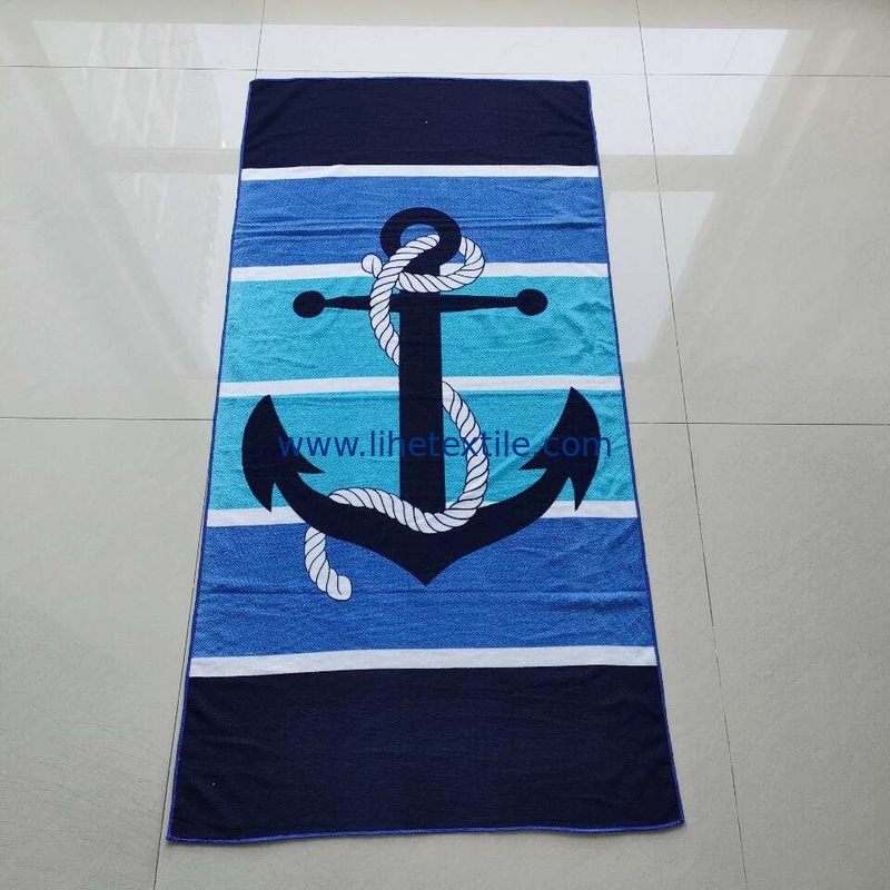 Navy blue microfiber custom sublimation summer large beach towel blue white linen tropical gingham stripe luxury beach t